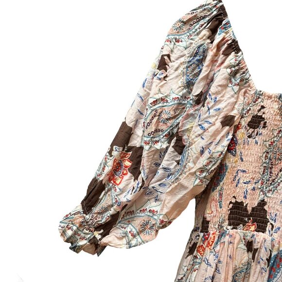 Fabrik Dress Bohemian Floral Maxi Smocked Bodice & Puff Sleeves Cottage L - Picture 6 of 11